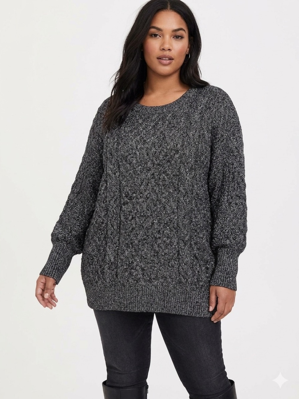 Terra & Sky NWOT Charcoal Cable-Knit Crewneck Sweater